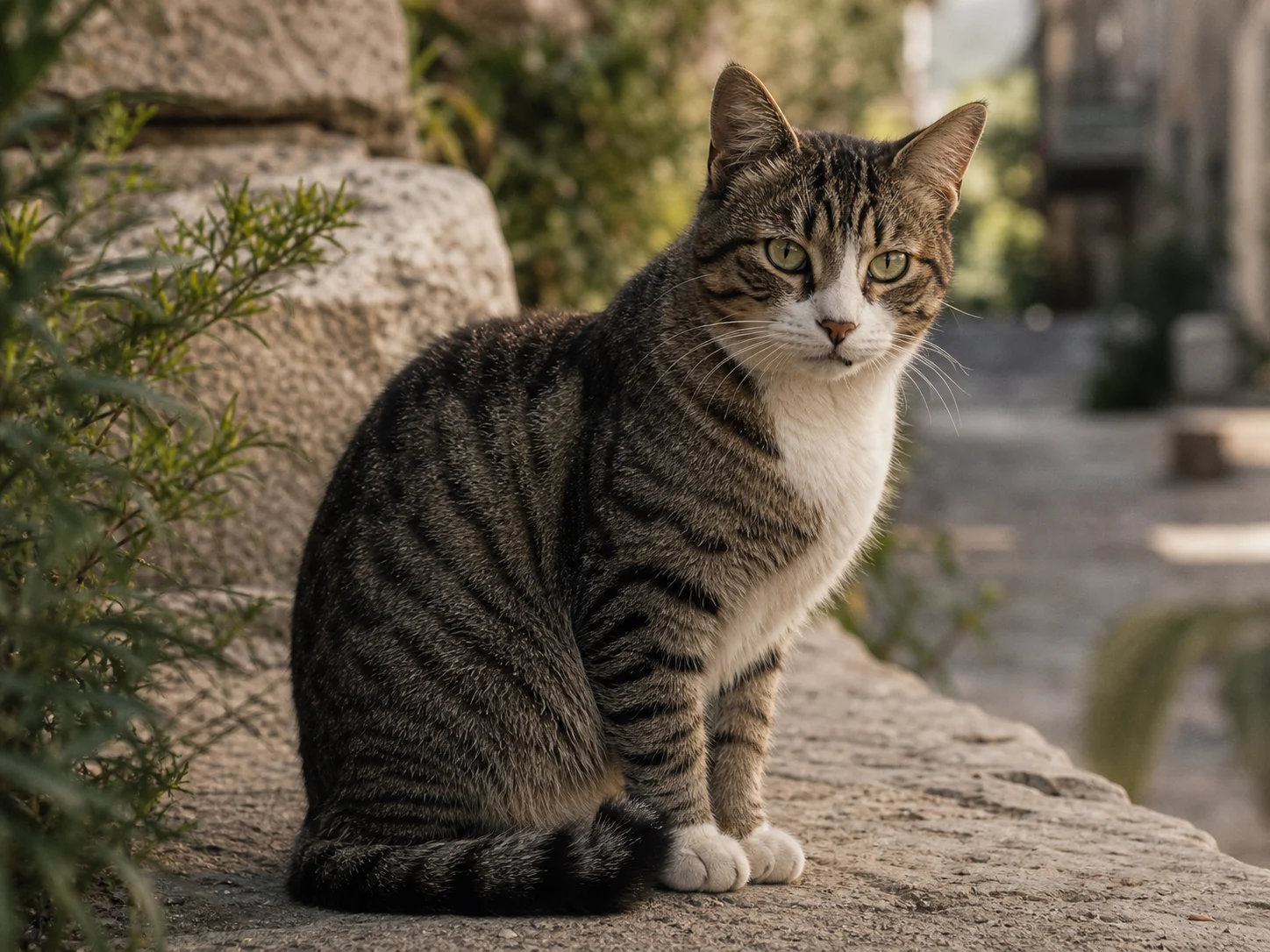 Gato comunitario europeo fotografiado en su entorno
